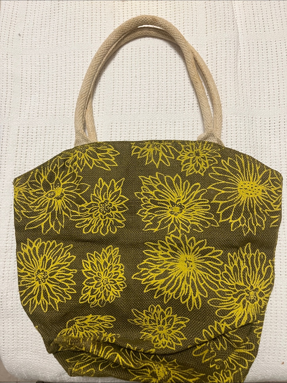 Canvas Floral Tote Bag in Olive Green and Yellow
